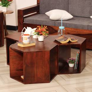 Sheesham Craft Casto Hexagon Center Table, Sheesham Wood, Natural Colour,Matte Finished Solid Wood Coffee Table