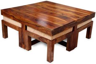 DRYLC FURNITURE Solid Wood Sheesham Wood Coffee Table With 4 Stools For Living Room Solid Wood Coffee Table