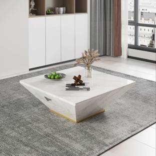 KDINTERIORS Modern Wood Coffee Table Square Drum Metal Base Coffee Table With 2 Drawer Engineered Wood Coffee Table