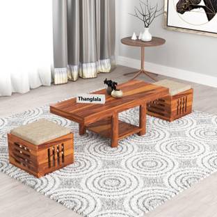 THANGLALA Olga Rosewood ( Sheesham ), Coffee Table, Tea Table With 2 Stool & Storage Solid Wood Coffee Table