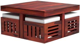 Vinod Furniture Solid Sheesham Wood Coffee Table With Four Stools For Living Room,Cafe,Hotel. Solid Wood Coffee Table