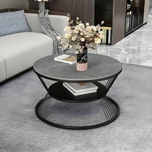 SS CRAFTMAKERS Round Coffee Table Double Layer Marble Look Stone Coffee Table