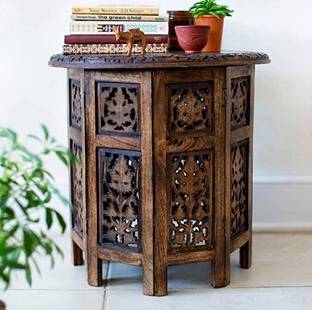 EYLEX Mango Wood Hand Carved Accent Coffee Table Side Table Bedside Table Engineered Wood Side Table