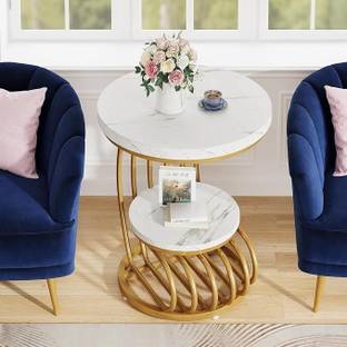 Paradise Enterprises Tier Metal Frame Coffee Table End Table Marble Look Sofa Side Table Tea Table Engineered Wood Coffee Table