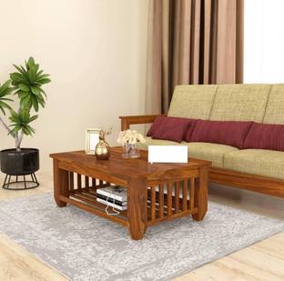 SRB Furniture Solid Sheesham Wood Coffee Table with Storage Shelf, Living Room Furniture Solid Wood Coffee Table