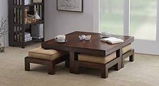 HDWOOD Solid Sheesham Wood Coffee Table With Four Stools For Living Room/ Office/ Café. Solid Wood Coffee Table