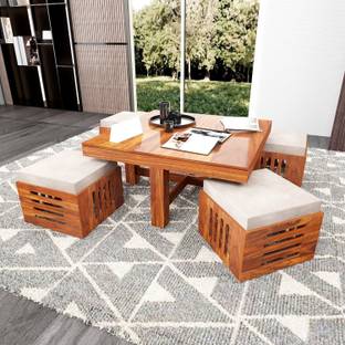 Wopno Furniture pure Sheesham Center Tea Table Living Room Coffee Table With 4 Stool Solid Wood Coffee Table