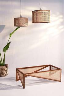 FURNEEZY The Classic Sundial Table for Living Room | Rattan Coffee Table with Glass. Solid Wood Coffee Table