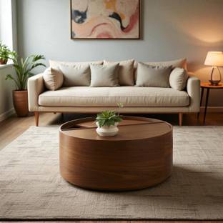 Radha Impex Modern Giva Round Wooden Coffee Table with Hidden Storage Vault Engineered Wood Coffee Table