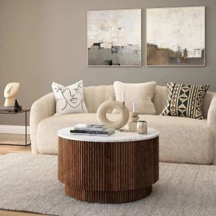 Radha Impex Wooden Round Coffee Table For Living Room With Storage Engineered Wood Coffee Table