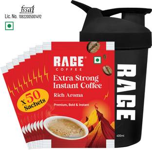 RAGE Extra Strong Premium Blend Coffee (Pack of 50)+Multipurpose Shaker 450ml Instant Coffee