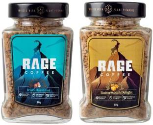 RAGE Coffee Combo Pack of 2 - Butterscotch Delight & Irish Hazelnut Flavoured Instant Crystal Coffee 50 Gms Each Roast & Ground Coffee
