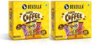 Bevzilla 120 Instant Coffee Sachets Box, Arabica Coffee - 30 Sachet Each Flavor Instant Coffee