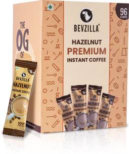 Bevzilla Instant Coffee Powder - 96 Sachets Box, Hazelnut, Makes 96 Cups Instant Coffee