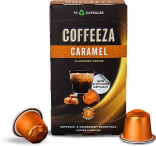 Coffeeza Caramel Flavoured Coffee Capsules Pack of 10 Pods -Nespresso Compatible Pods Instant Coffee
