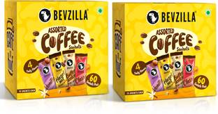 Bevzilla 120 Instant Coffee Sachets Box, Arabica Coffee - 30 Sachet Each Flavor Instant Coffee