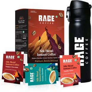 RAGE Silk Sachets 1.5g x 30 - Belgian Chocolate, Creamy Hazelnut, Vanilla + Flask Instant Coffee