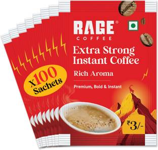 RAGE Extra Strong Premium Blend Coffee Sachets (Pack of 100) 150g | Coffee & Chicory Instant Coffee