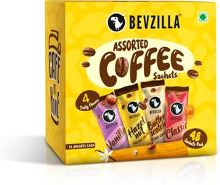 Bevzilla Instant Coffee Powder - 48 Sachets Box,Assorted Flavour,12 Sachets Each Flavour Instant Coffee
