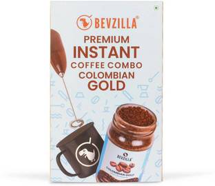 Bevzilla Colombian Gold Coffee Powder Gift Set With Frother & Mug Instant Coffee