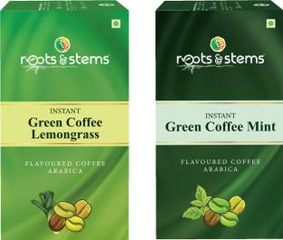 Roots & Stems Combo of Green Coffee Lemongrass+Green Coffee Mint Extracts | 20 Sachets Each | Instant Coffee