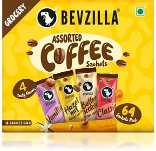Bevzilla Instant Coffee Powder 64 Flavored Coffee Sachets Assorted Instant Coffee