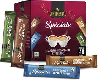 CONTINENTAL Speciale 48 Coffee Sachets | 4 Flavours - Hazelnut, Vanilla, Mocha, Caramel Instant Coffee
