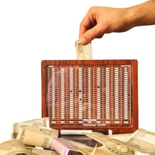 romj Wooden Piggy Saving Box With Carved Design for Kids/Children) Coin Bank