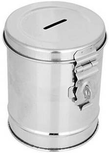 Mahalaxmi Stainless Steel Round Shape Money Bank Piggy Banks Antique Coin Bank Box Money Organiser Gullak Coin/Money box/coin box Case Gift Item Coin Bank (Silver) Coin Bank