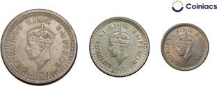 COINIACS BEST SELLER Scarce Set of One Rupee, Half Rupee & 1/4 Rupee - George VI King & Emperor Silver Coins, British India Uniform Coinage, 3 High Grade Coins SET - perfect for a premium collection, 100% Authenticity Assurance Medieval Coin Collection
