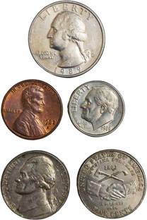SHUBHCOINS 5 Different World Coin Set of USA, VF+ Condition, Very Collectable for Students Medieval Coin Collection