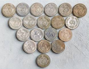 SHUBHCOINS Old 25 Paisa Full Set (1972-1990) in VF to UNC condition ideal for students Medieval Coin Collection