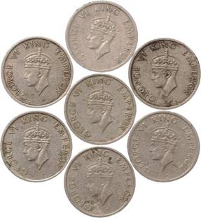 SHUBHCOINS Quarter Rupee Rare Tiger Set Key Date-1947, in circulated Condition for Students Medieval Coin Collection