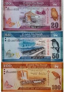 Hop n Shop Srilanka 20, 50 & 100 Rupees Gem UNC 3 Paper currency & Bank notes Medieval Coin Collection
