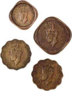 SHUBHCOINS George VI Collection, Brass Set, Anna Series For Students, 1942-44, Very Fine Medieval Coin Collection