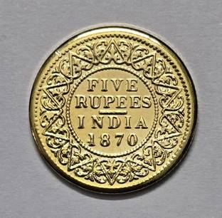 Eforest Very Rare 5 Rupees 1870 V Queen Gold Plated Coin Ancient Coin Collection