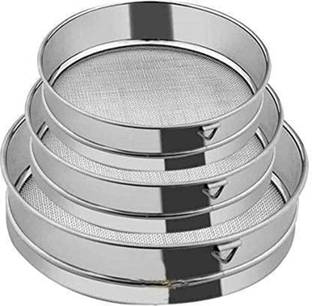 IDEAL PRIME Stainless Steel Fine Mesh Flour Sieve Set Of 3 Aata Chalni Large Medium Small Collapsible Sieve