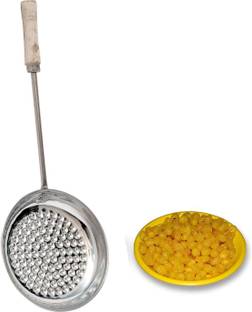 Revv Up stainless steel Boondi jhara With Wooden handle,Boondi Maker, Big Jalli Karandi Strainer