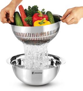 BERGNER Stainless Steel Uni Colander and Mixing Bowl, 2 in 1 Stainless Steel 26 cm Colander