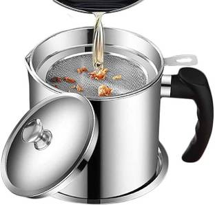 Estervig Oil Strainer Pot with Removable Fine Mesh Filter, Anti-Scalding Handle & Lid Collapsible Strainer