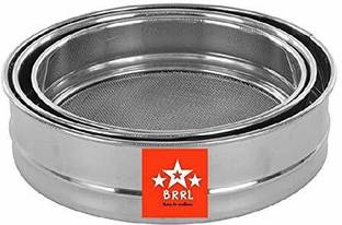 BRRL BRRL Stainless Steel Aata Chalni Strainer (Silver) Set of 3 Pieces Strainer