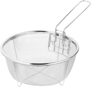 Kruvad Round Frying Basket with Folding Removable Handle Deep Frying Basket Deep Frying Basket