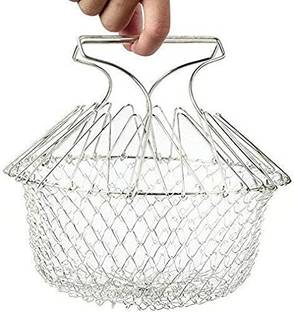 kudos enterprises Chef Basket Stainless Steel Fold-able Cooking Basket Magic Basket Mesh Stainer Collapsible Deep Frying Basket