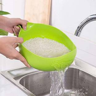VKBKJ Kitchen Rice Bowl Plastic Fruit Drain Basket with Handle Washing Basket (1 PCS) Colander