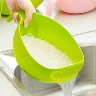 EVERSHINET Kitchen Rice Bowl Plastic Fruit Drain Basket with Handle Washing Basket (1 PCS) Colander