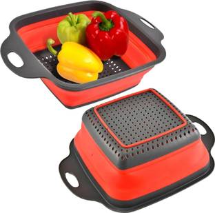 PERIZONE Folding Colander Washing Drain Basket Silicone Filter Baskets Washing Up Bowl Collapsible Strainer
