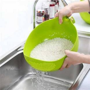 Sabdatit Enterprise Vegetable Bowl Home Drain Sieve Wash Rice Bowl with Handle Practical Plastic ( Collapsible Colander