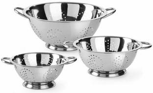 KARFE Stainless Steel Rust Proof Mirror Finish Colander For Multipurpose ( Set Of 3 ) Colander