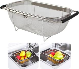 Dhvyant Mart Stainless Steel Sink Colander Strainer Basket for Vegetables Fruits Dishes Collapsible Strainer