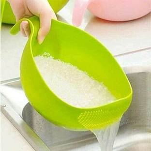 MKING Kitchen Rice Bowl Plastic Fruit Drain Basket with Handle Washing Basket (1 PCS) Strainer